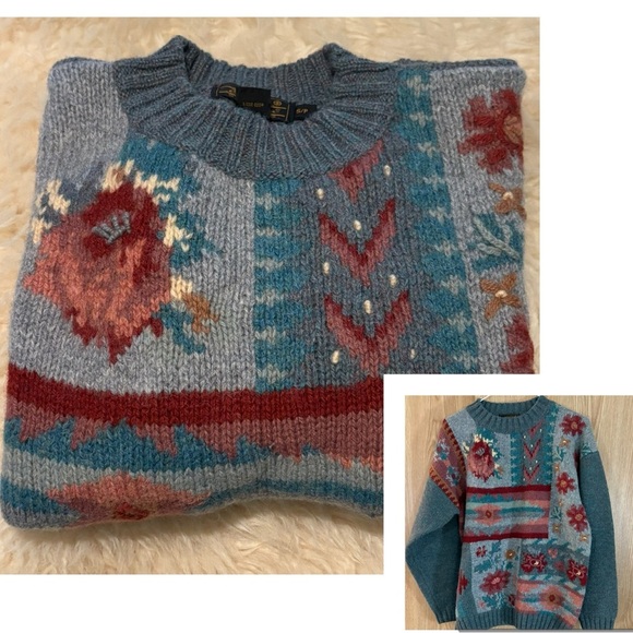 Eddie Bauer Wool Embroidered Floral Heavy Oversized Pullover Sweater - Picture 6 of 6